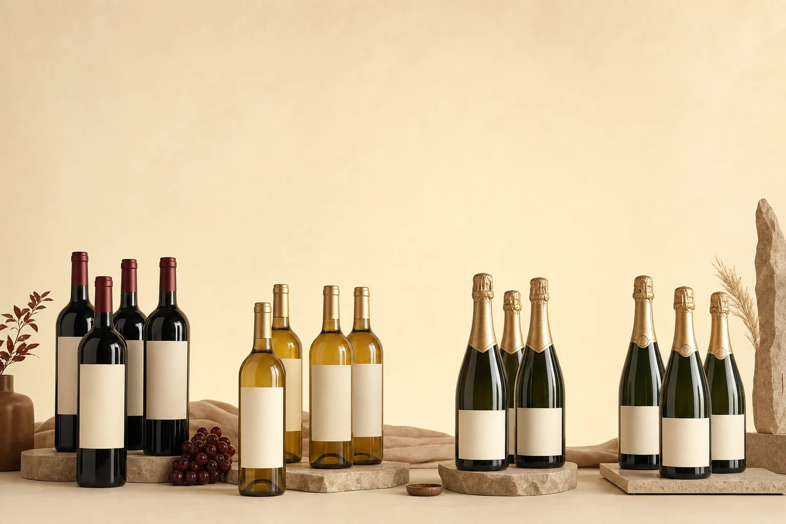 Aneka botol wine dari berbagai merk dan kategori tersusun elegan