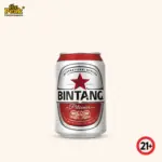 Foto Bintang Pilsener Can 320 ml di atas latar belakang netral Peakwine