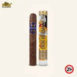 Foto kemasan Cerutu Dos Hermanos Maduro Glass Tube (1 Batang) di atas latar belakang netral Peakwine
