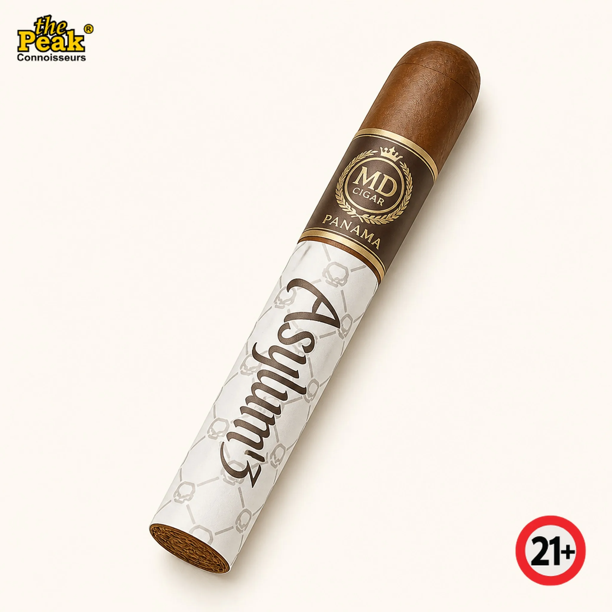Cerutu MD Cigar Panama (1 Batang) Foto kemasan Cerutu MD Cigar Panama (1 Batang) di atas latar belakang netral Peakwine