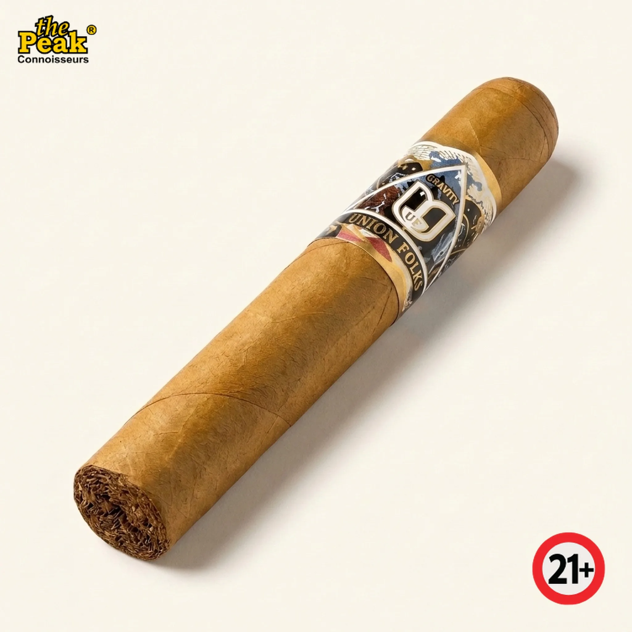 Cerutu Union Folks Gravity Robusto (1 Batang) Foto kemasan Cerutu Union Folks Gravity Robusto (1 Batang) di atas latar belakang netral Peakwine
